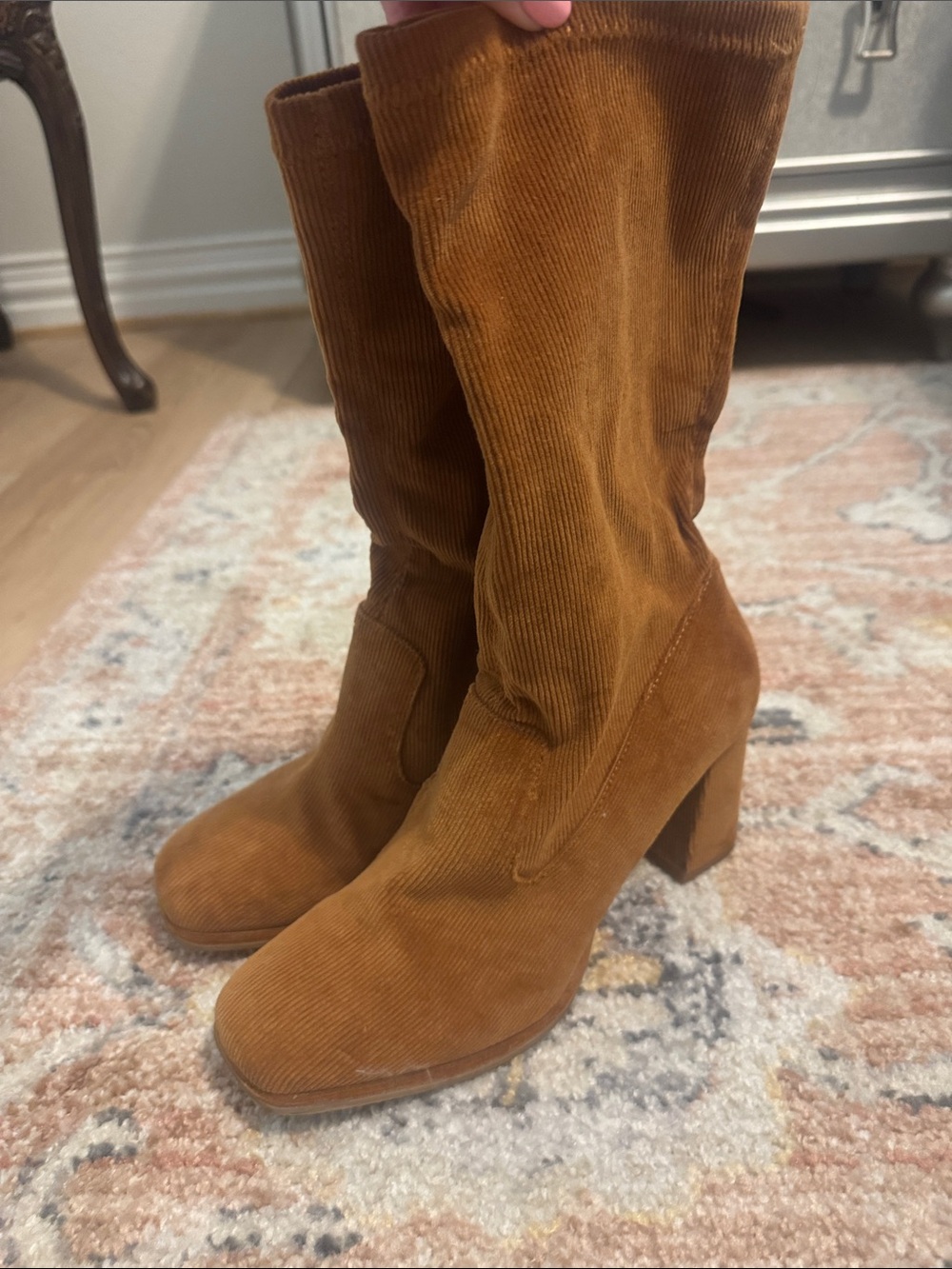 Sbicca Camel Corduroy Mid-Calf Block Heel Boots